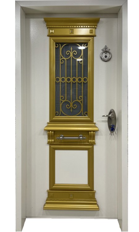 باب ملتي لوك مفرد ديكور قلعة مع زجاج - ابيض باطار ذهبي